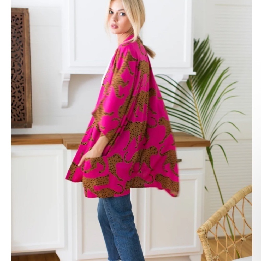 Emerson‎ Fry India Collection Fete Kimono in Pink Yarrow Cheetah Size XS/S
